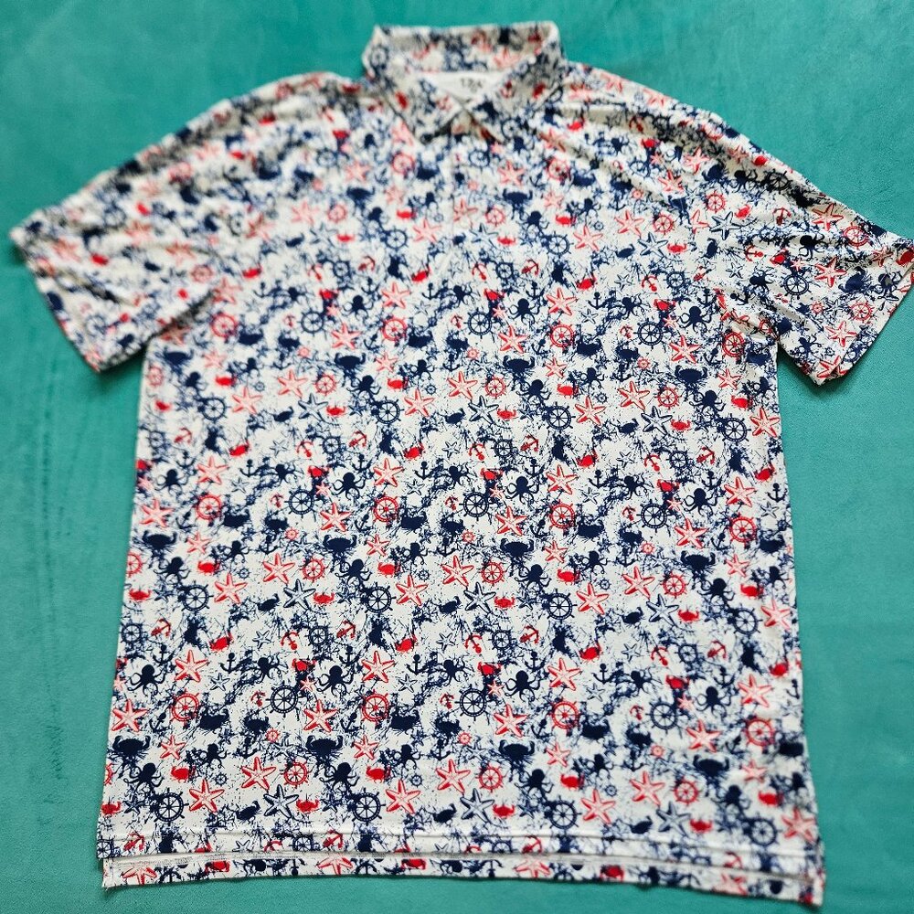 1764 Men's Golf Polo, Red White & Blue Nautical, Size 2XL XXL
